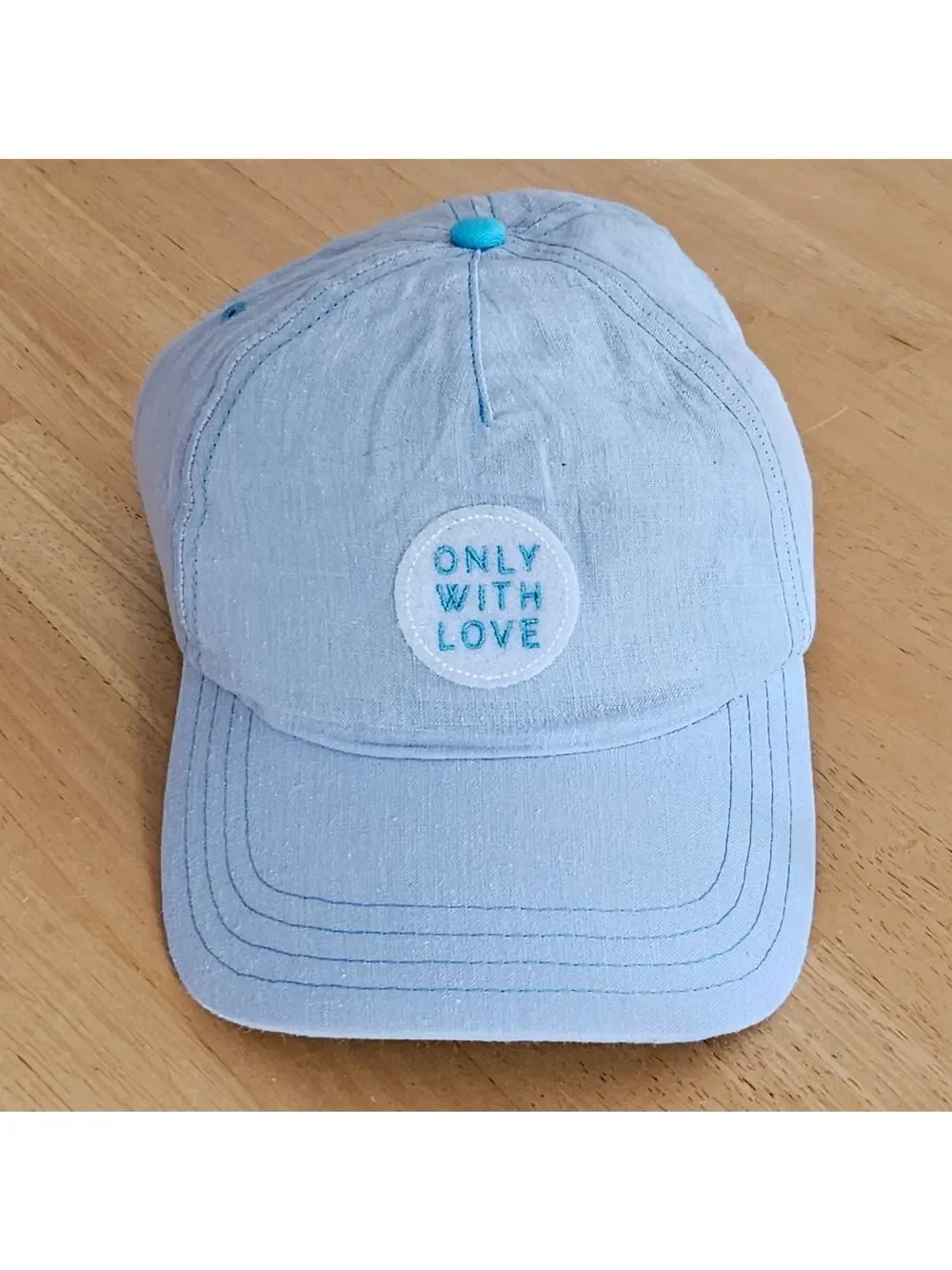Only With Love Adult Hemp & Cork Baseball Cap NWOT Light Blue